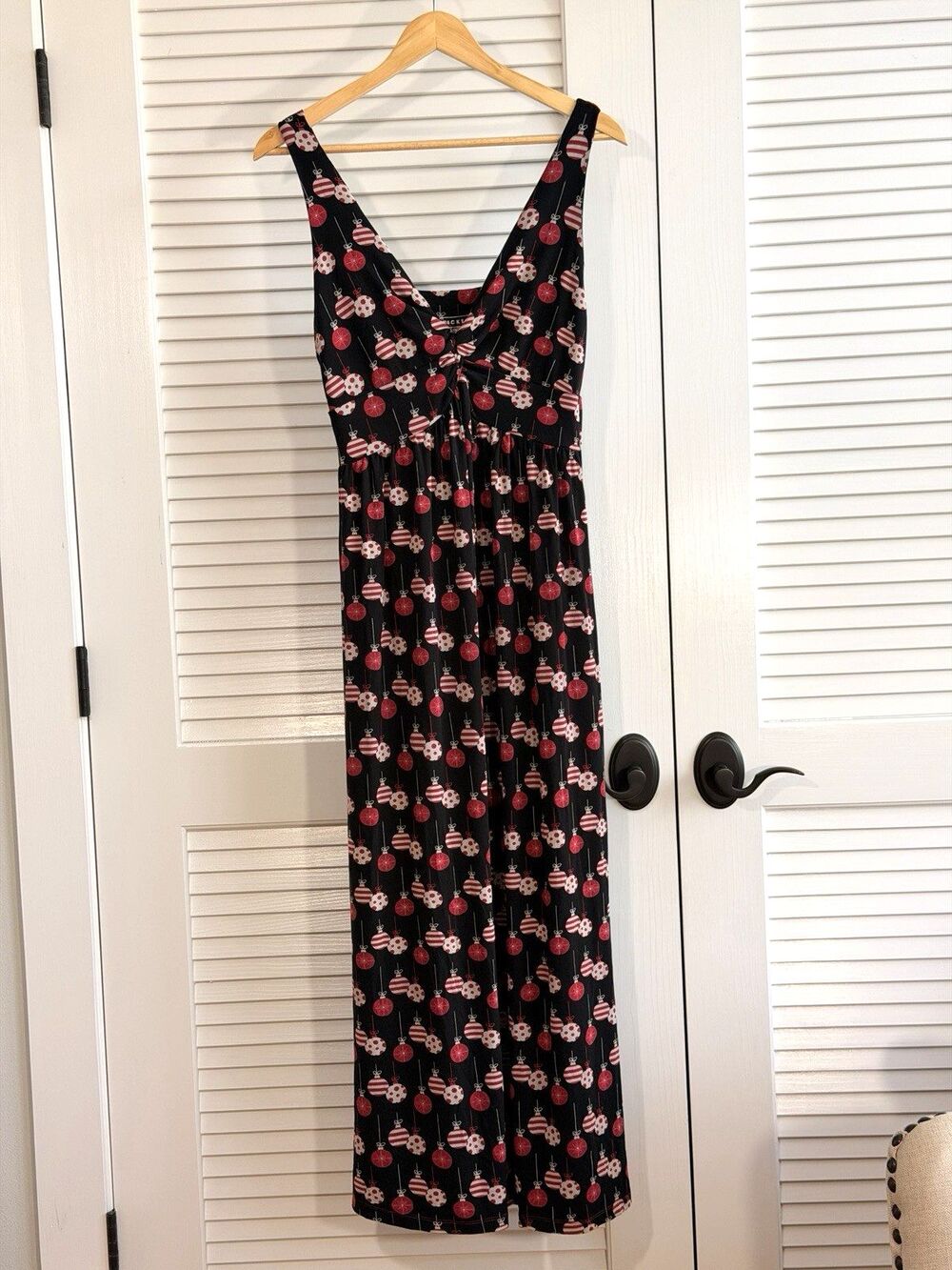 KICKEE Pants Christmas Ornament Women's Maxi Dress Black Red Holiday Stretch Med